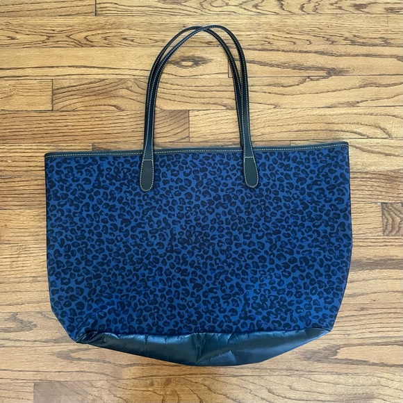 Barrington Gifts Navy Blue Cheetah Leopard Black Leather St. Anne Tote Bag - Picture 3 of 9